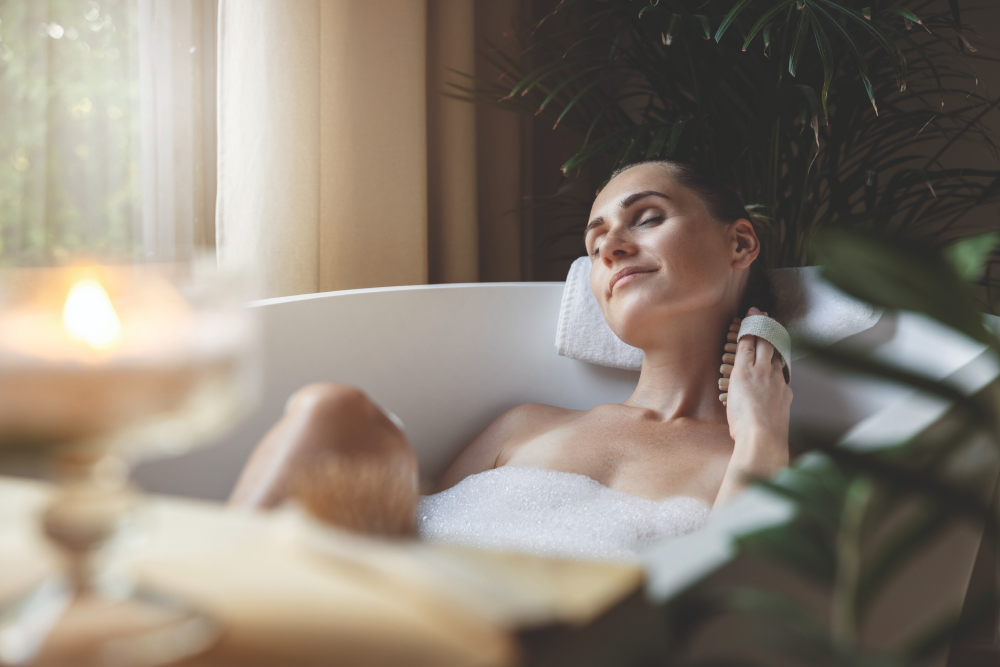 Woman taking a bath